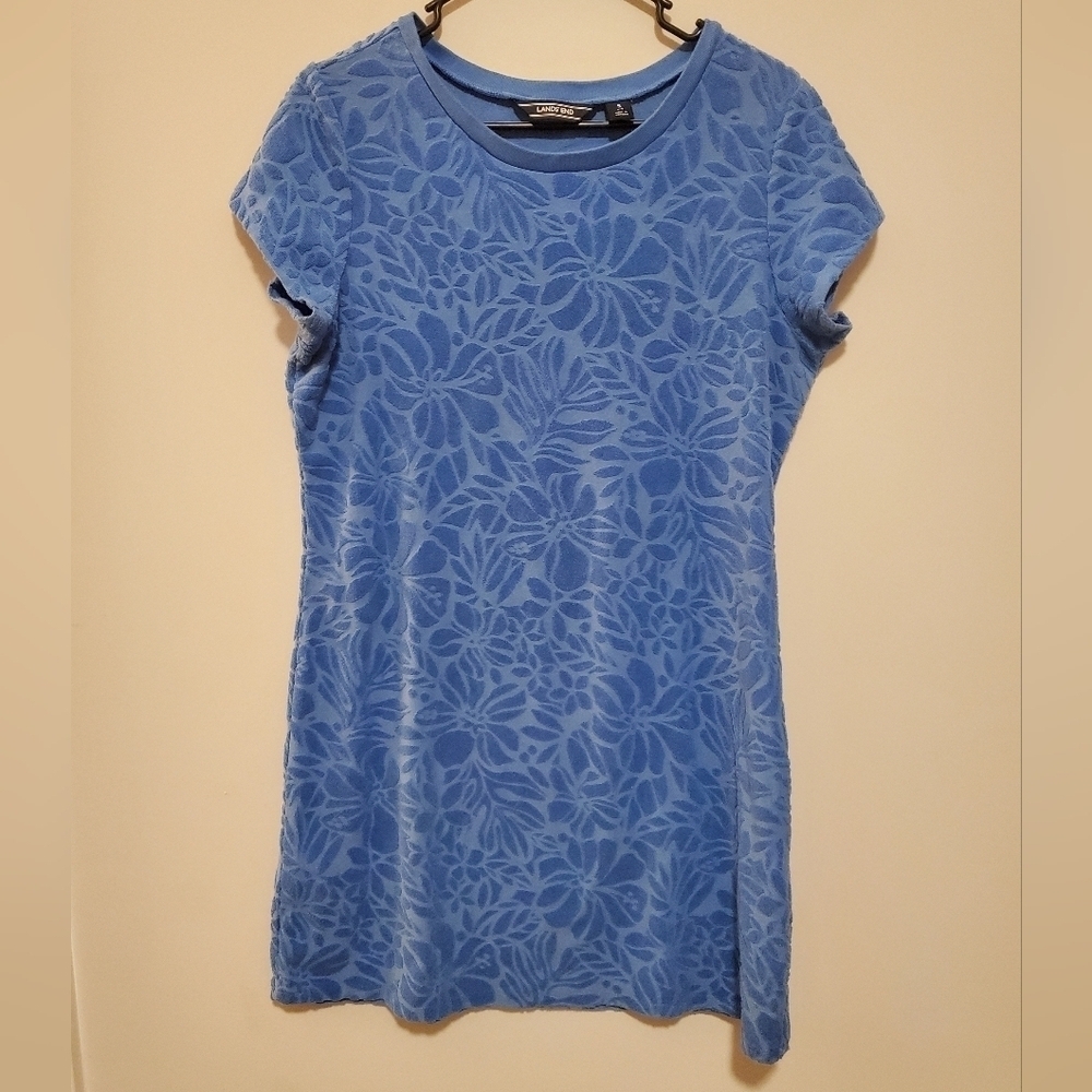 Lands' End Terry Cloth Feeling Floral Blue Dress